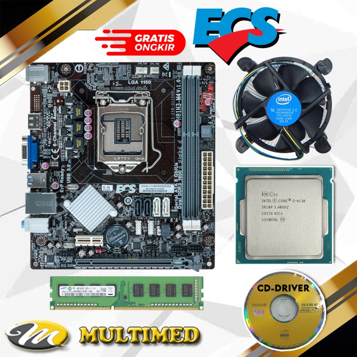 Paket Mobo Intel 1150 H81 Ddr3 + Processor Core i3 4130 + FAN + RAM 4GB