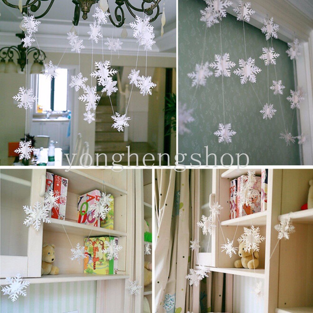 12pcs Banner Garland Desain Snowflake 3D Bahan Kertas Untuk Dekorasi Natal