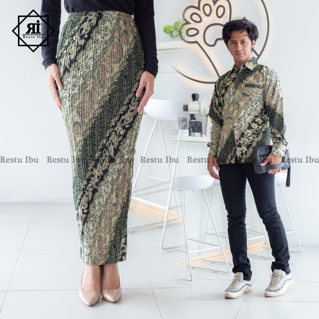 Gallery kebaya - Couple kemeja batik panjang mix rok plisket floral volume 3