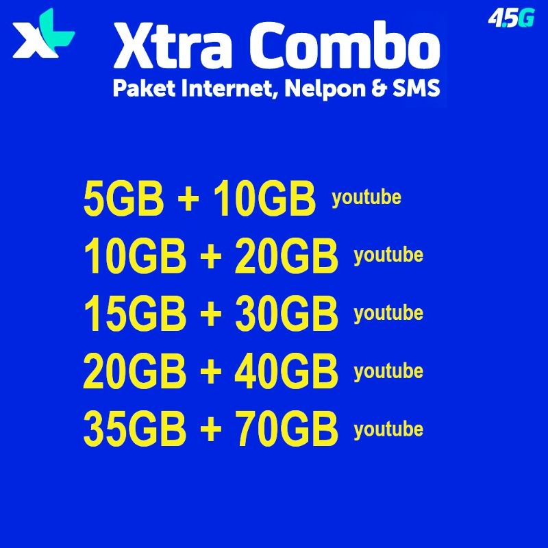 JUAL KUOTA INTERNET MURAH XL EKTRA COMBO YOUTUBE (5GB+10GB) (10GB+20GB) (15GB+30GB) (20GB+40GB) (35G