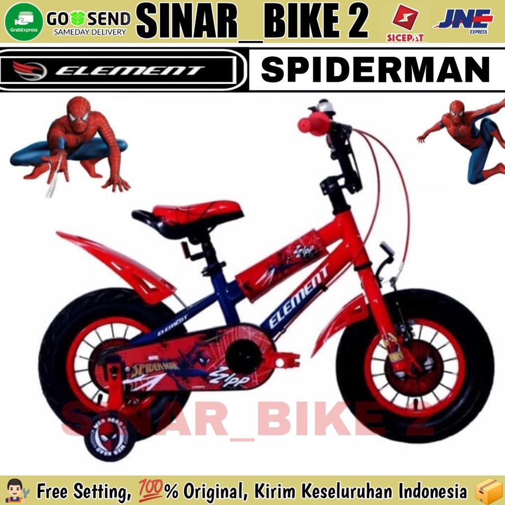 Sepeda Anak Laki Ukuran 12 ,16 &amp; 18 Inch BMX ELEMENT MARVEL SPIDERMAN NEW 3.0