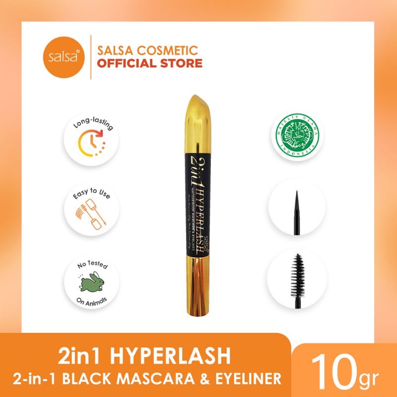 SALSA 2in 1 Hyperlash Eye Liner + Mascara | SALSA Bold Eyeliner Waterproof Pen Eyeliner Hitam