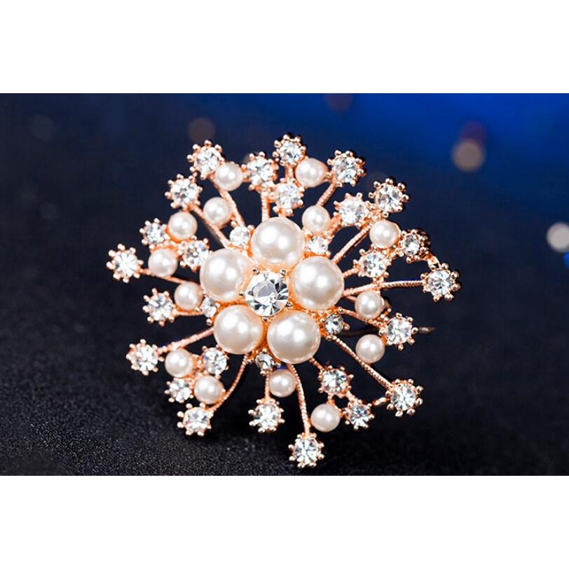 Bros Pin Bentuk Snowflake Aksen Mutiara Berlian Imitasi Gaya Korea Untuk Wanita
