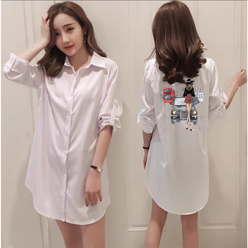 FWG - LONGTOP BACK LADY / ATASAN KEMEJA WANITA TERBARU / LONGTOP / BAJU ATASAN KOREA / FASHION WANITA / ATASAN KEMEJA