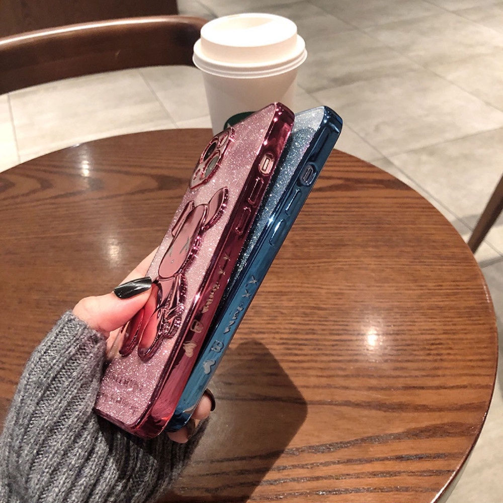 Luxury 6D electroplated TPU protective case is suitable for iphone 11 12 13 pro max XR X XS max TPU flash drill violent bear anti-fall soft shell