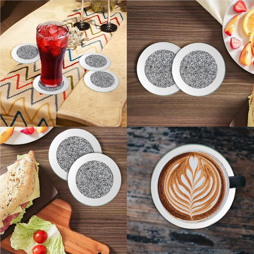 4 Pcs Mirrored Coaster Indah Noda Tahan Noda Isolasi Tikar Cangkir Tatakan Rumah Tangga Restoran Bar Makan Perlengkapan Makan