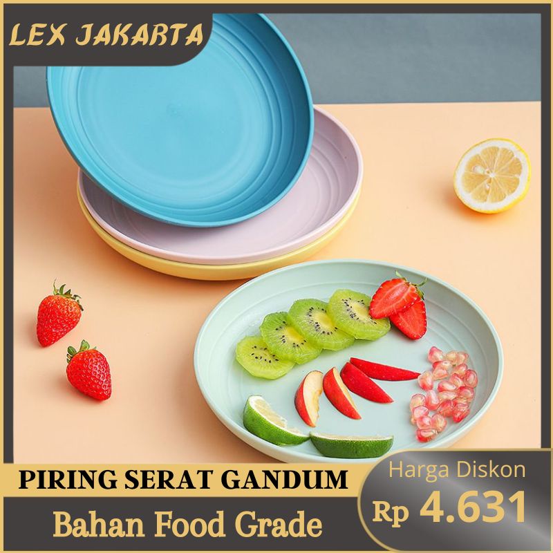 LEXJAKARTA  Piring Makan Saji / Bahan Serat Gandum / Round Plate Piring Saji / Ramah Lingkungan  / Piring Plastik / Piring Bulat / Tatakan Piring Kue