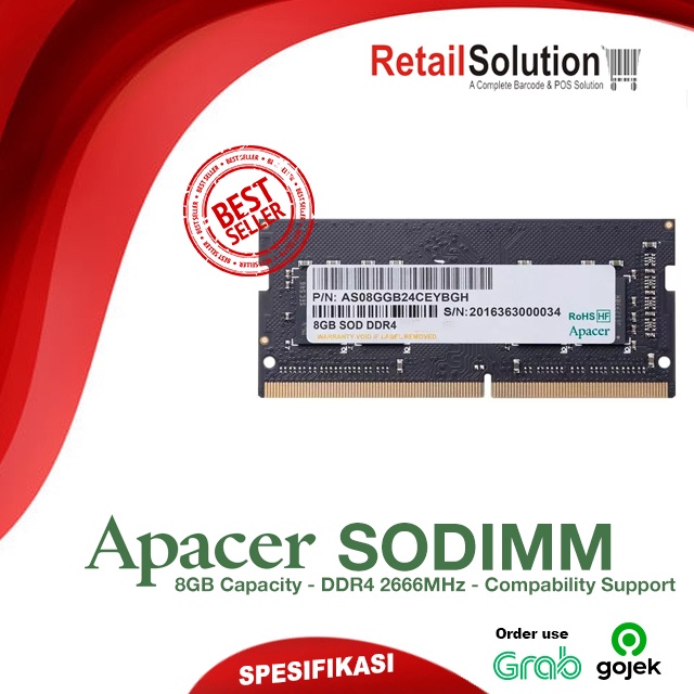 RAM Laptop Mini PC SODIMM DDR4 2666MHz PC-21300 - Apacer 1x 8GB 8 GB