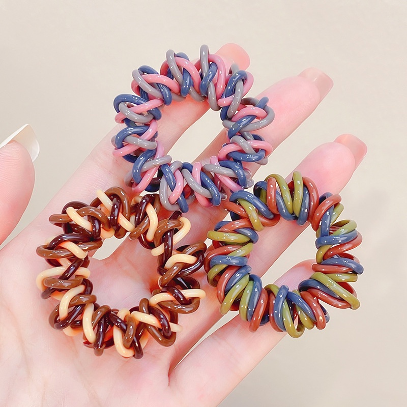 Ikat Rambut Model Kabel Telepon Spiral 3 Lapis Warna-Warni Untuk Wanita