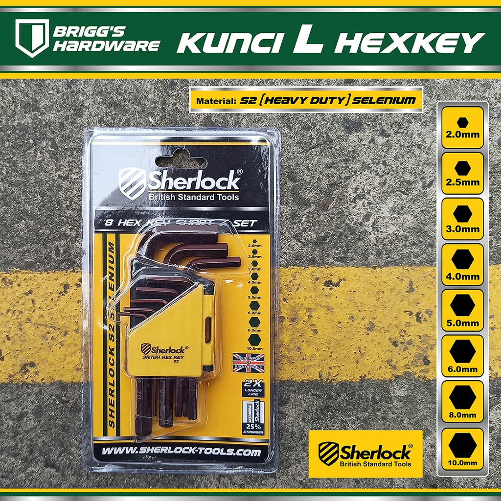 Sherlock Kunci L Set 8 Pcs mm (Pendek) / Kunci L Set Original Sherlock