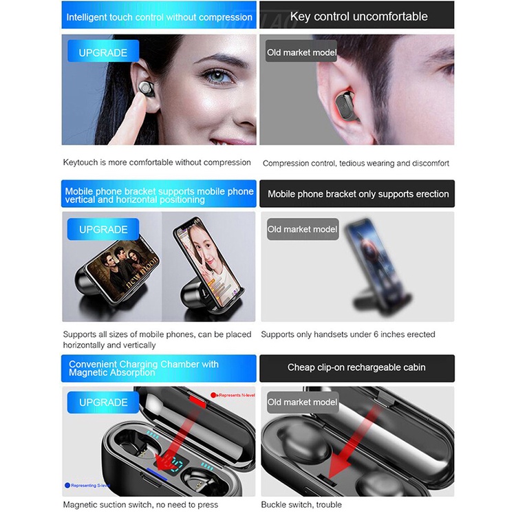 Matei Headset - Earphone Bluetooth 5.2 TWS F9 LED Display Smart Touch Finger