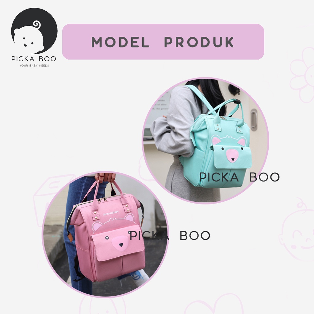 PICKA BOO Tas Ransel Bayi Diaper Bag Baby Tas Anak Sekolah Multifungsi Motif Bear