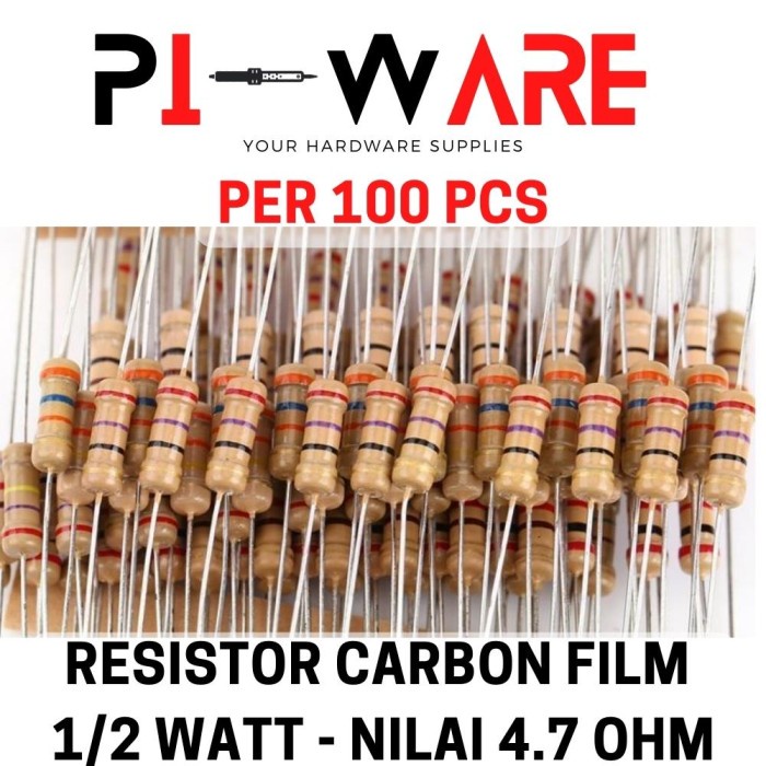 Paket Isi 100Pcs Resistor Carbon Film 1/2 0.5 Watt Nilai 4R7 4.7 ohm