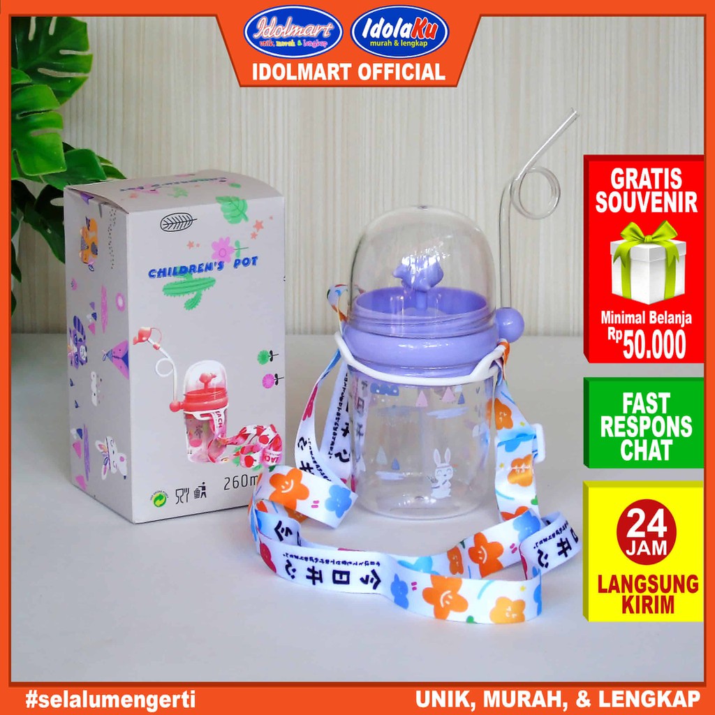 IDOLMART Botol Minum / Tempat Minum Anak Air Mancur Karakter Ikan Paus Sedotan 250ml Surabaya