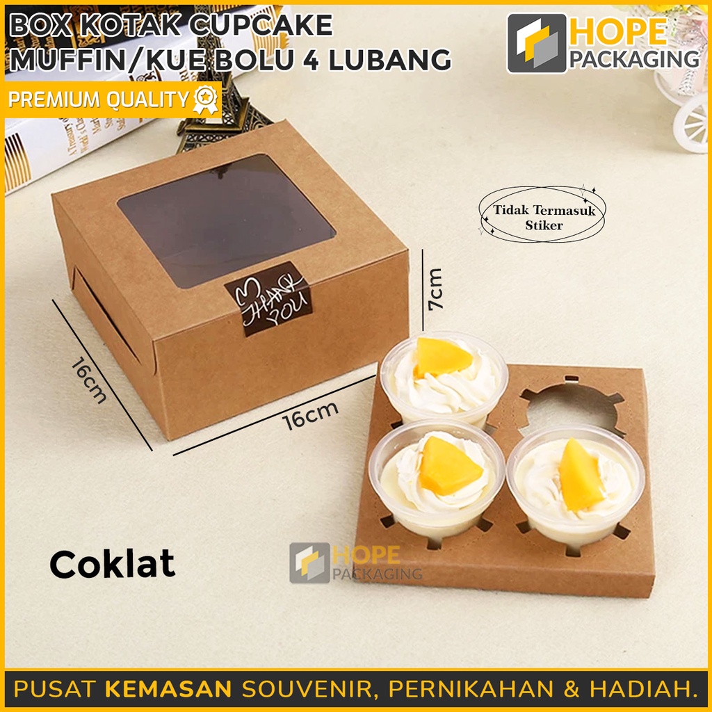 Box Kotak Cup cake / Muffin / kue bolu 4 lubang / kotak kue / box kue hampers hadiah souvenir ulang tahun wedding