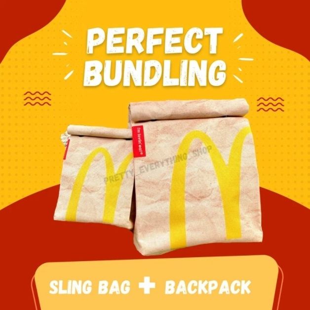 ✧✁✓Sera McDonald s Schoolbag Paper Bag Tas Ransel Wanita Tas Kapasitas Besar Tas Mahasiswa Kelas Kasual Kecil Buku Merah dengan Gaya Yang Sama