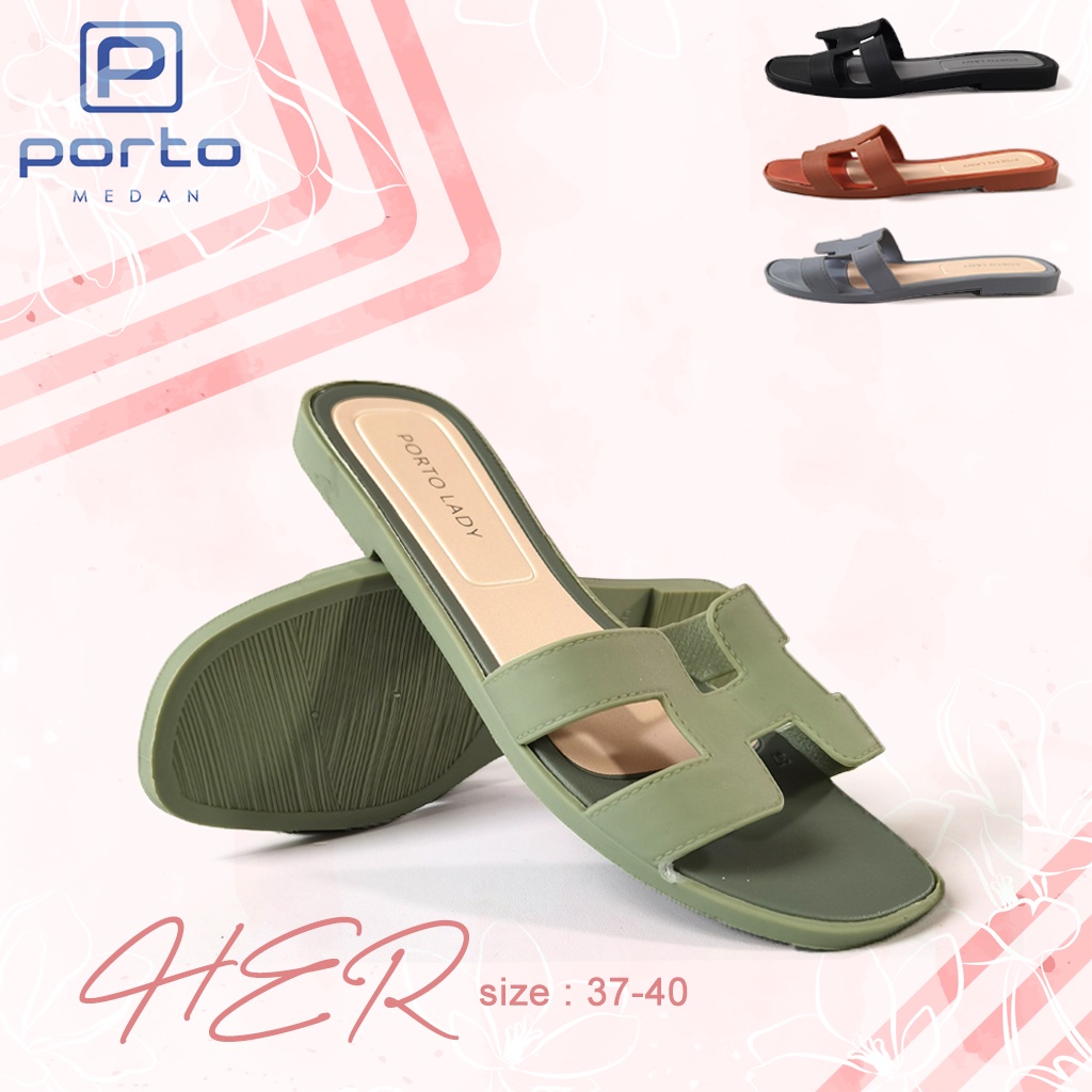 Porto Lady HER Sandal Wanita Flat Selop Kasual Fashion