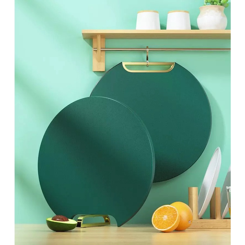 TALENAN Bulat 2 in 1 dan Parutan Minimalis Bahan Plastik Anti Jamur Anti Bakteri CUTTING BOARD GREEN / Talenan PE Anti Jamur