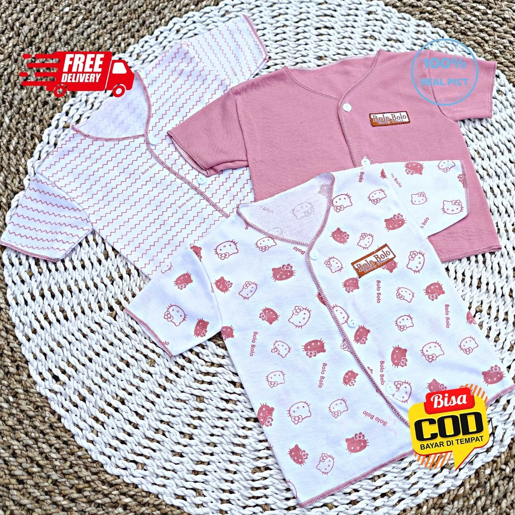 SALE 7.7 Serian Dusty - 3 pcs Baju Bayi Tangan Pendek Bayi Baru Lahir 0 sd 3 Bulan Pink Dusty Series merk SNI Bolo - Bolo