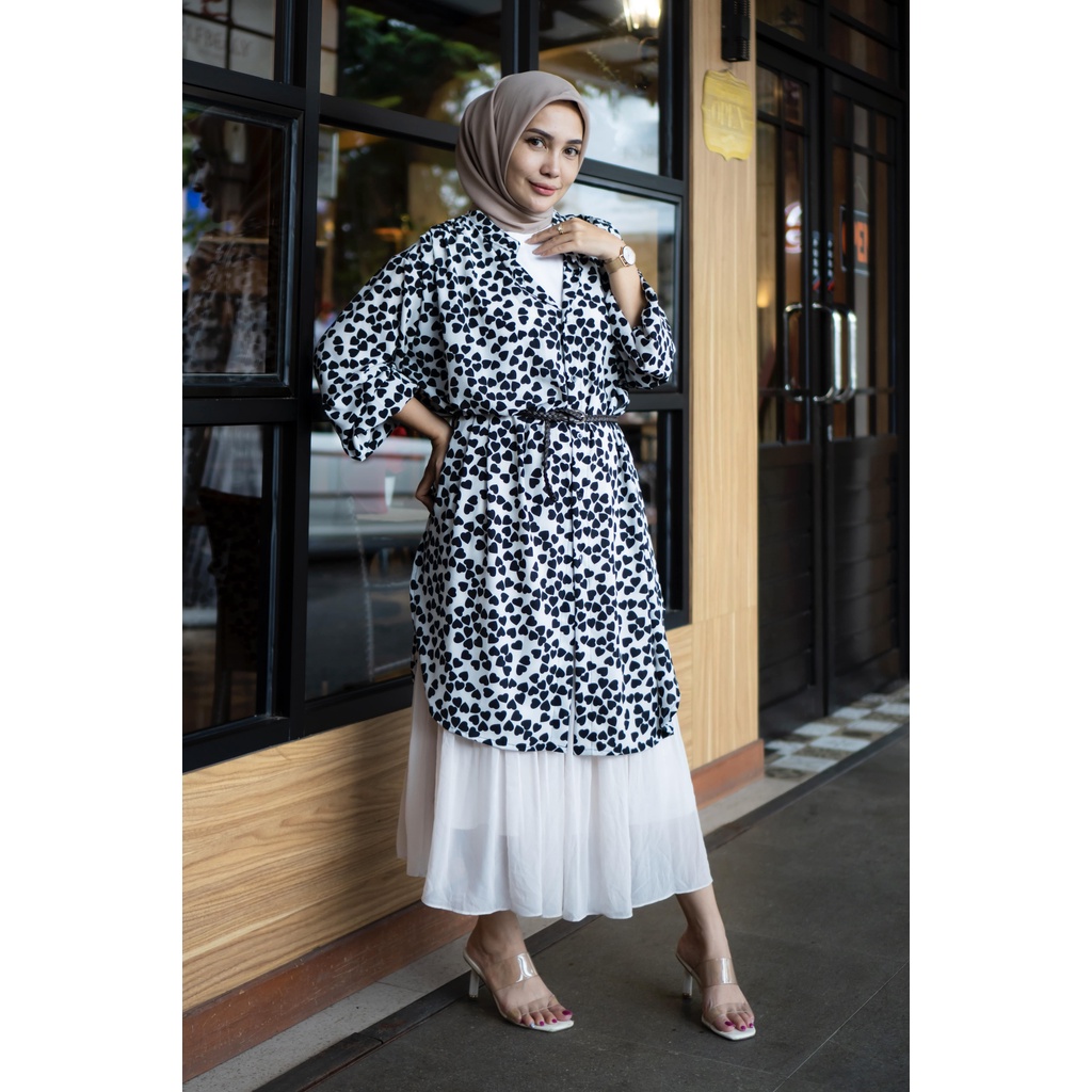 Tunik cantik motif Love putih dan hitam