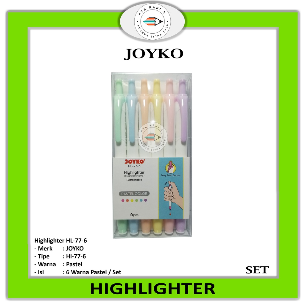

JOYKO - Highlighter HL- 77- 6 - Penanda Warna -Warni - Set