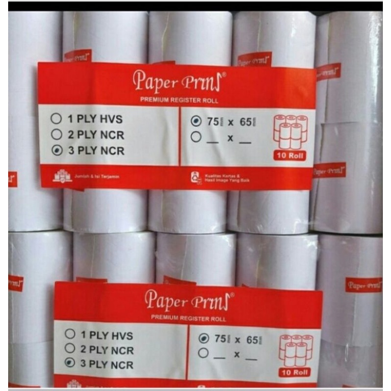 

Paper Pryns Tellstrook Size 75 x 65 3 Ply/Kertas Kasir - Pack isi 10 Roll.