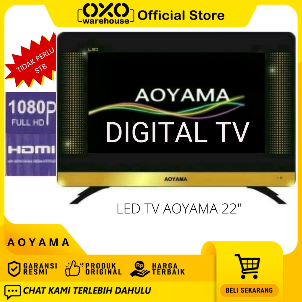 Aoyama TV LED Digital 22 inch Full HD 1080 17" 20" USB Movie Garansi Resmi 1 Tahun Layar Datar sudah support siaran digital tanpa STB dual speaker