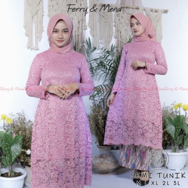 Unik HANYA ATASAN kebaya brokat mewah/kebaya remaja hijab modis style - dusty pink M Murah