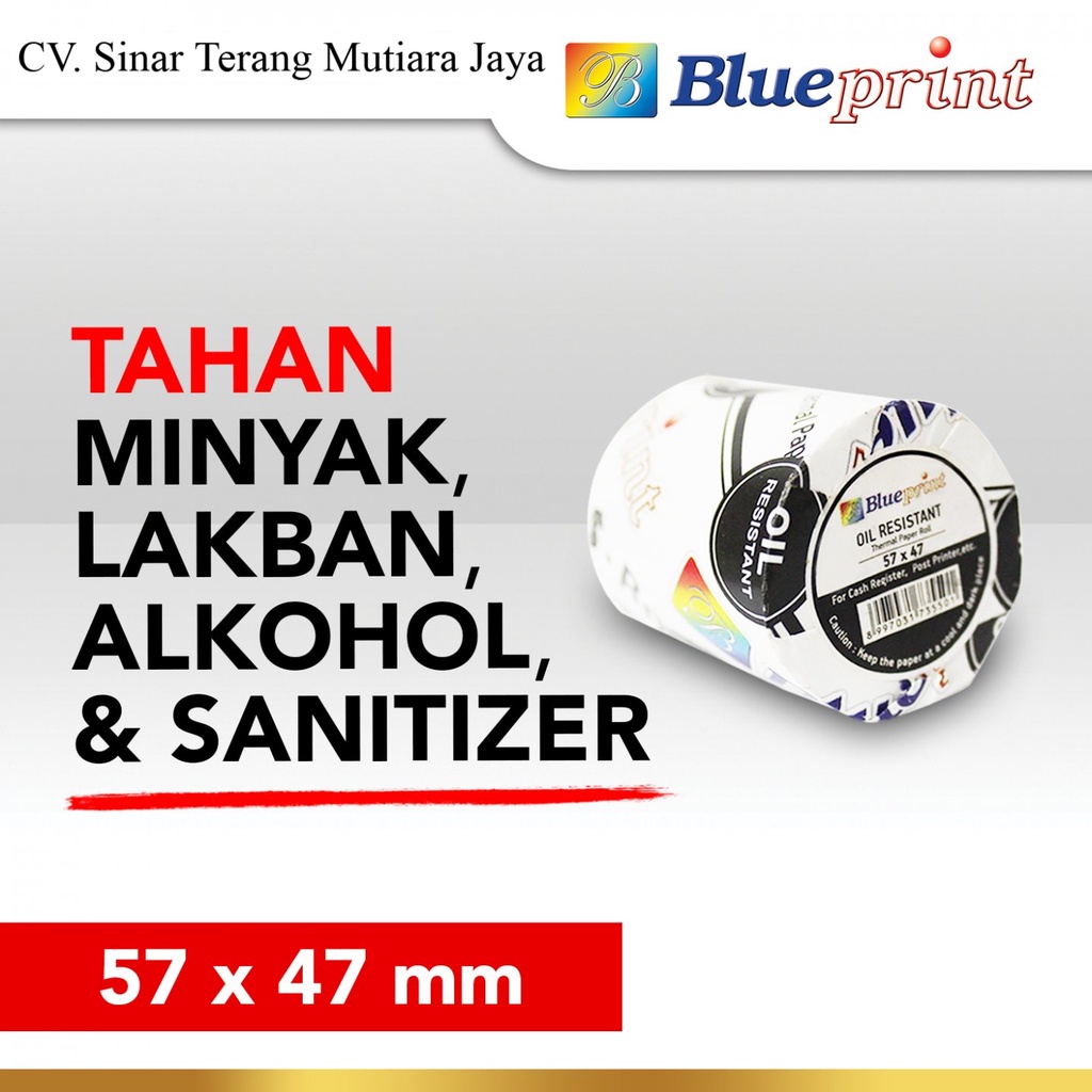 

Kertas Thermal / Kertas Kasir / Kertas Struk BLUEPRINT 57mmx47mm Oil Resistant