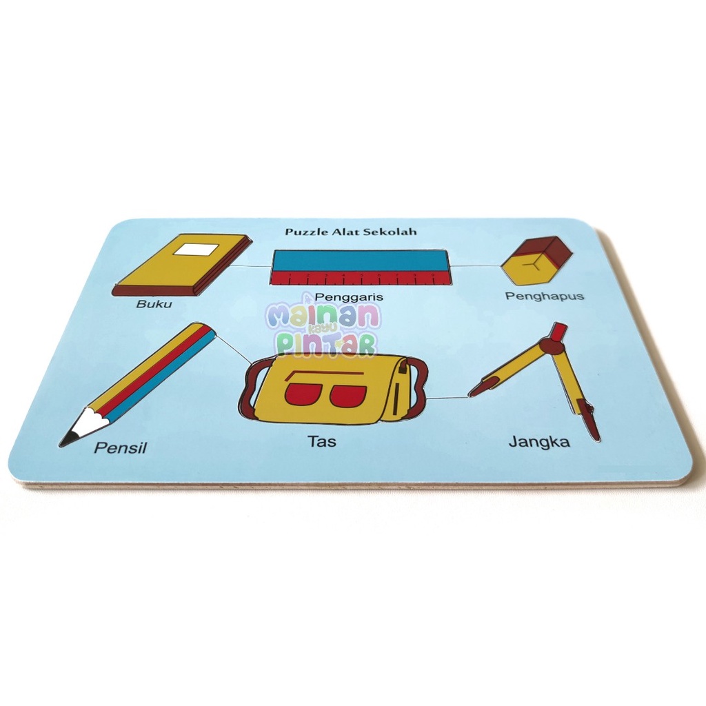 Puzzle Kayu Bongkar Pasang Gambar Alat Sekolah Sertifikat SNI
