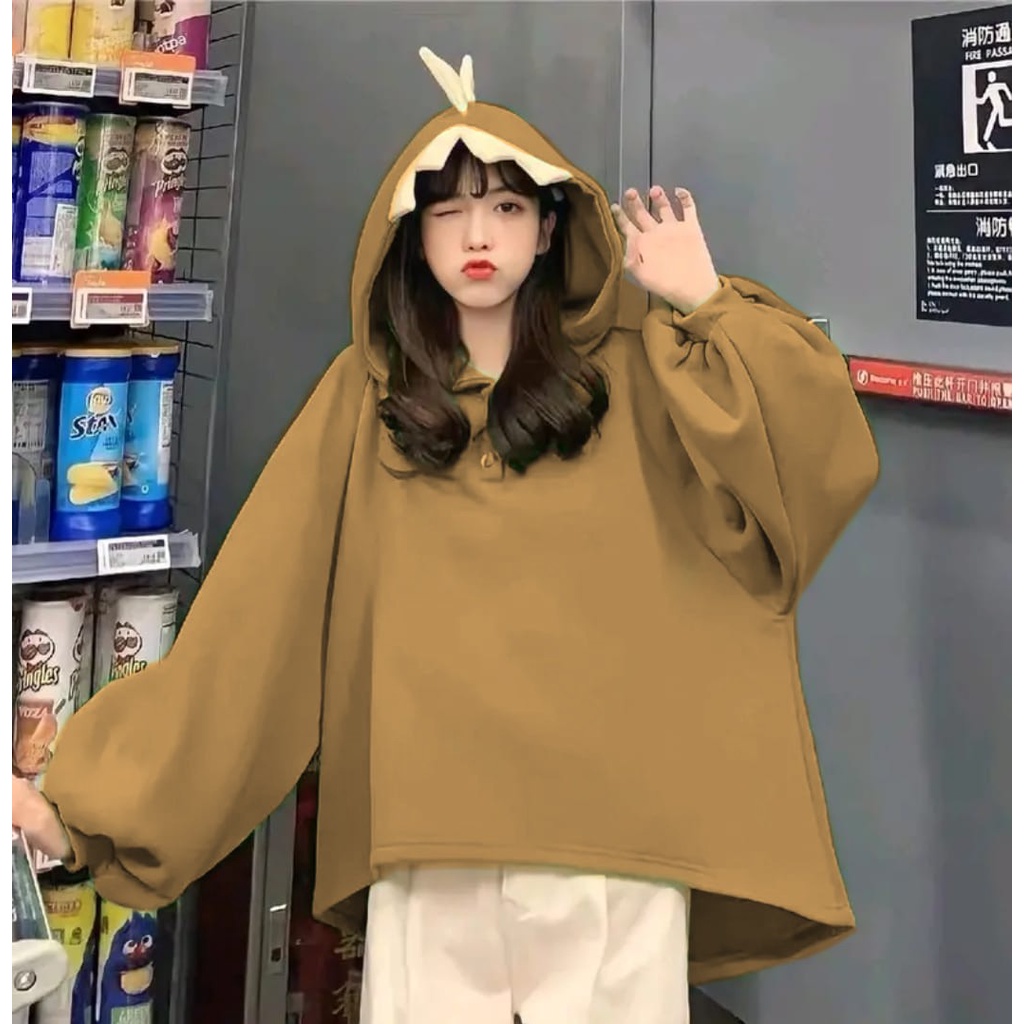 Dinos Sweater Hoodie Wanita Oversize | Sweater Korean Style Big Size Kekinian Lucu