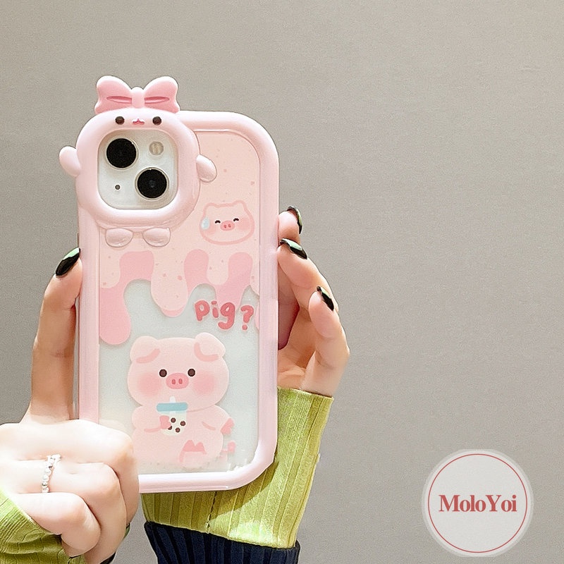 Soft Case Tpu Motif Kartun Milk Tea Pig 3D Untuk iPhone 11 6Plus 7Plus 13 12 14 Pro Max XR 6 7 8 6s 14 Plus X XS Max SE 2020