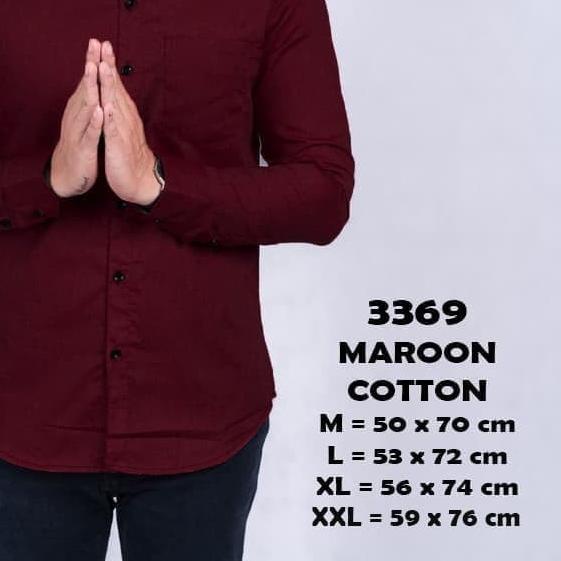 Kemeja pria kerah shanghai koko lengan panjang slimfit MERAH MAROON - Maroon, L