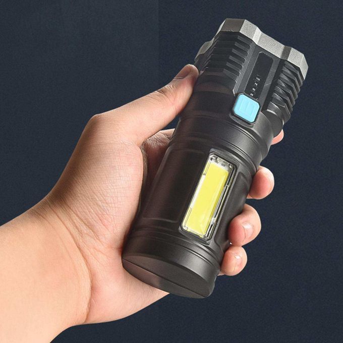 Senter Portable 4 LED + COB Light Super Terang L-S03 / Senter Penerangan Jarak Jauh 4 Mode Mata Lampu / Rechargeable Flashlight