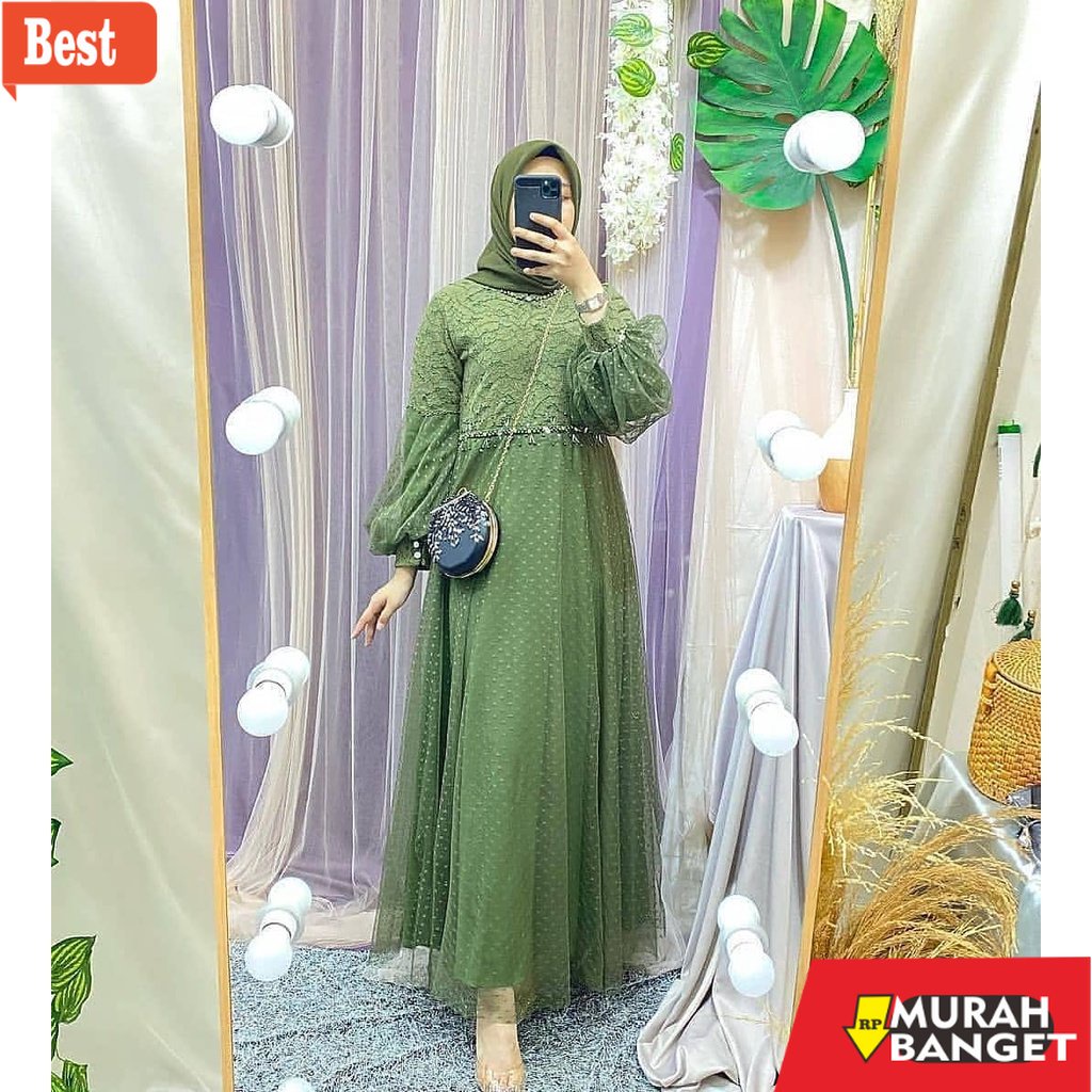 model dress terbaru 2022 INAH DRESS BRUKAT TILE/DRESS GAMIS BRUKAT PREMIUM LADY PESTA/GAMIS BRUKAT/G