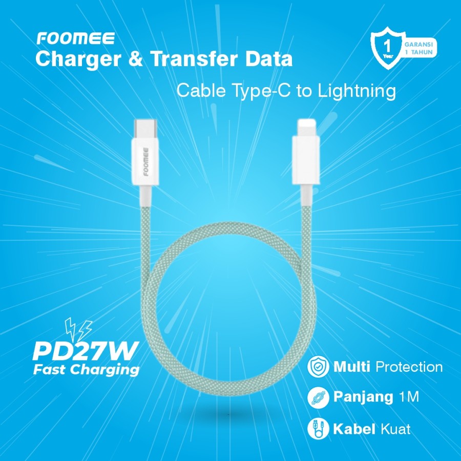 Kabel Data C to Lightning FOOMEE FD105-L Kabel PD C to Lightning 27W Fast Charger