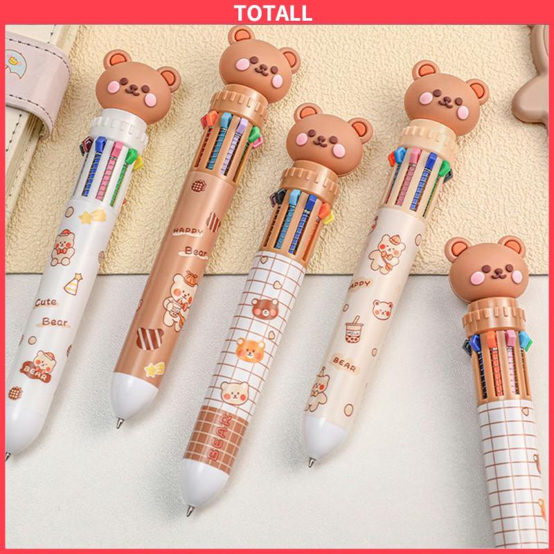 COD 1pc Pulpen Mekanik 10 Warna Warni Rectractable Pen Color Motif Kartun Lucu Bear Grid Kotak Aesthetic Bolpoin Alat Tulis Sekolah-Totall