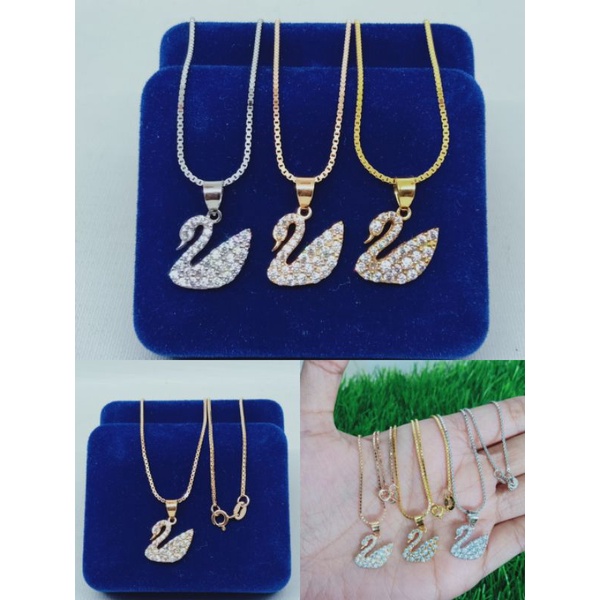 kalung perak asli silver 925 lapis emas/kalung itali kaca+liontin swan mp full/asli silver/fashion wanita terbaru