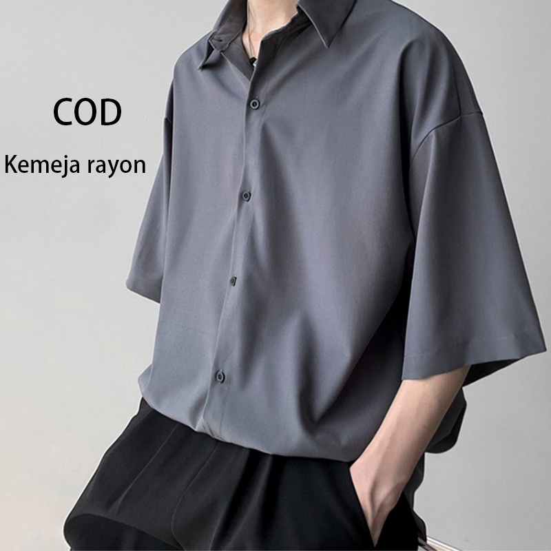 Kemeja Rayon Kasual kemeja oversize pria kemeja polos pria Kemeja KOREA STYLE Pria oversize kemeja abuabu pendek pria