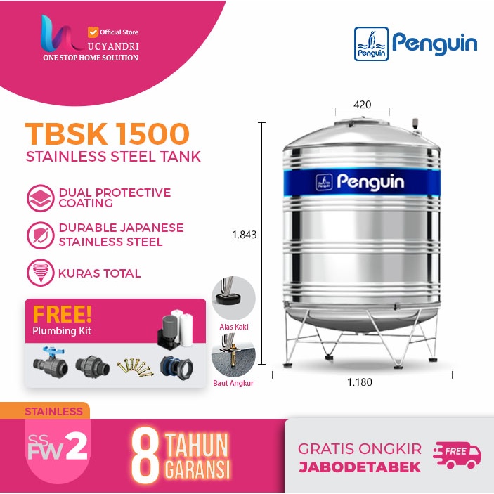 Tangki Air Penguin Stainless TBSK 1500 STAINLESS STEEL  / Toren Air / Tandon Air