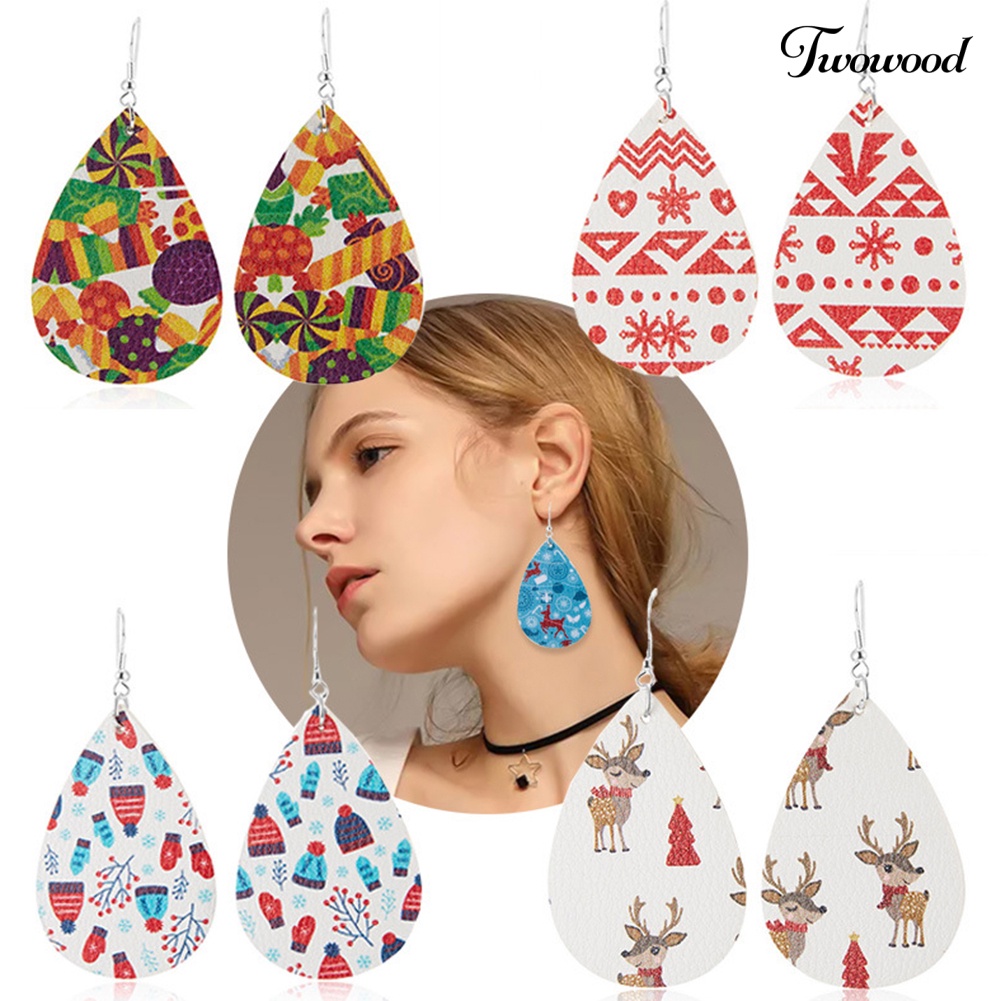 Anting Hook Desain Snowflake Elk Waterdrop Tema Natal Untuk Wanita