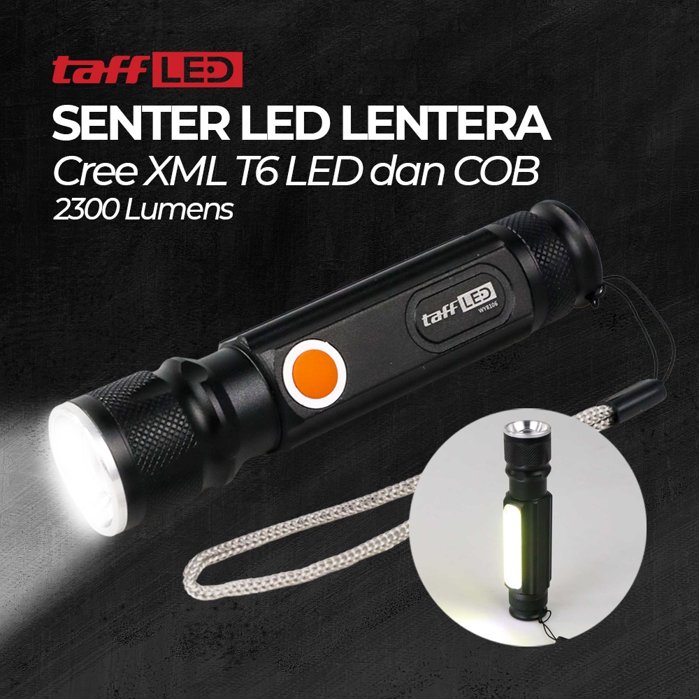 Senter LED Lantera USB Rechargeable Cree XML T6+COB 2300 Lumens - WY8106 - OMFL39BK Black