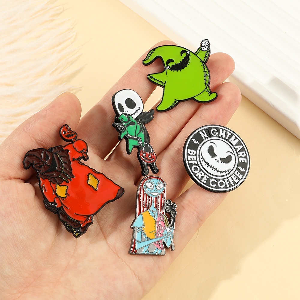 Bros Pin Enamel Desain Kartun Jack Skellington Bahan Metal
