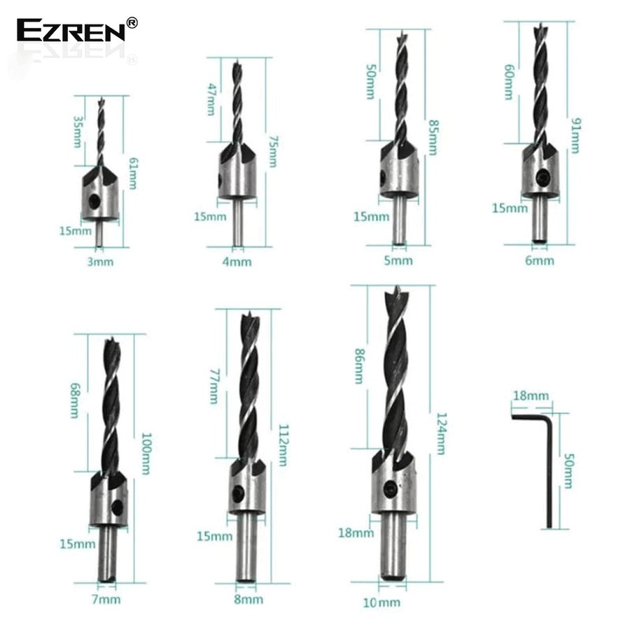 Ezren EZ-0142 Mata Bor Kayu Countersink Woodworking Champer (7 Pc)