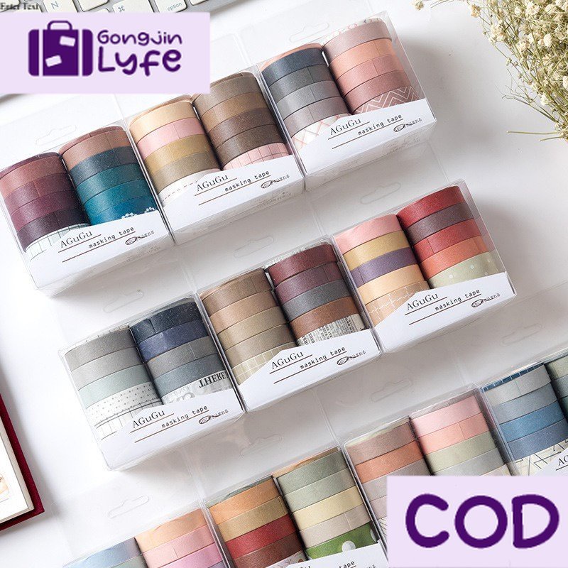 

[Gongjin] Washi Tape Set 10 Rolls Deco Masking Tape DIY Journaling Bujo Isolasi Kertas