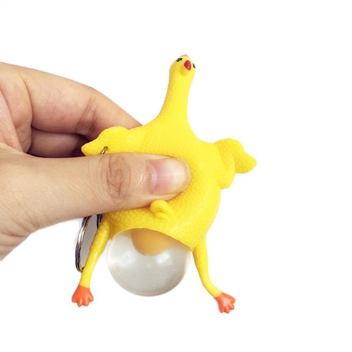 Gantungan Kunci Ayam Pencet Bertelur Mainanan Anak Squishy Keychain