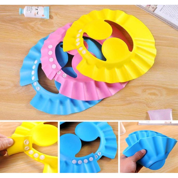 Topi Keramas Anak dengan Kancing Penutup Telinga Bahan Sponge/Baby SHOWER CAP 6-139