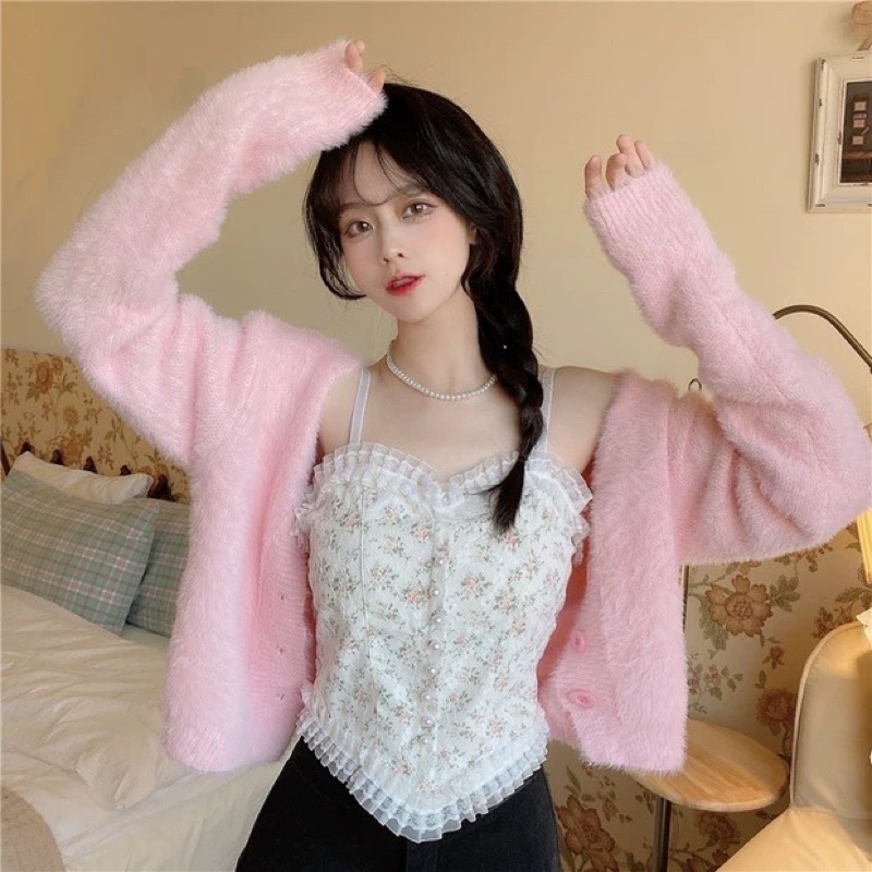 tank top bunga tank top floral white putih korean top crop top lace top