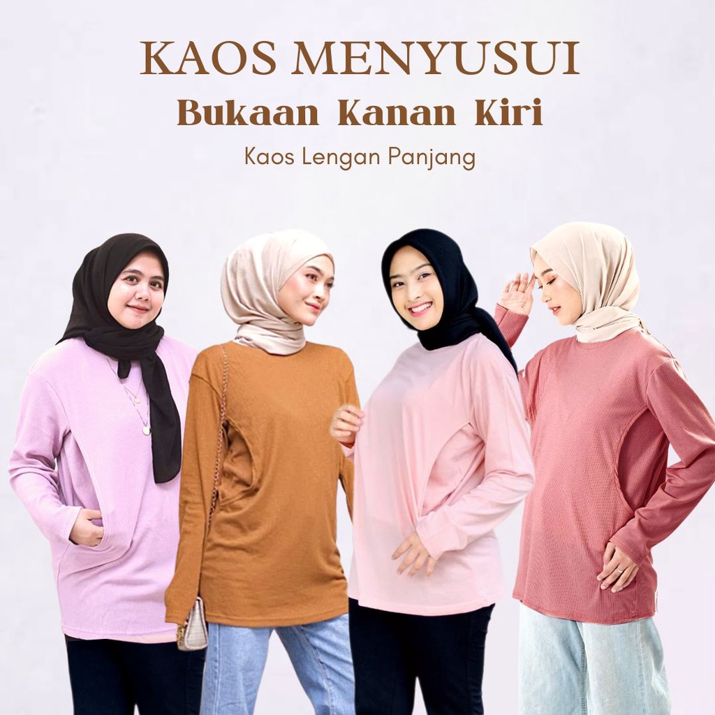 BUNA - Kaos Busui Panjang Bukaan Kanan Kiri Atasan Casual Bahan Knit Rib Wafer Wafel Baby Terry Cotton Spandek Rayon Menyusui Nursing Wear Nursingwear Eriel