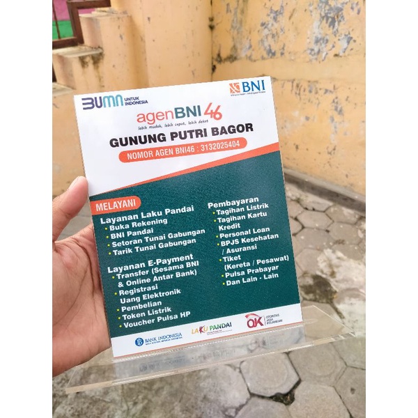 

AKRILIK AGEN BNI PAPAN INFO AGEN BNI UKURAN 15X20CM TEBAL